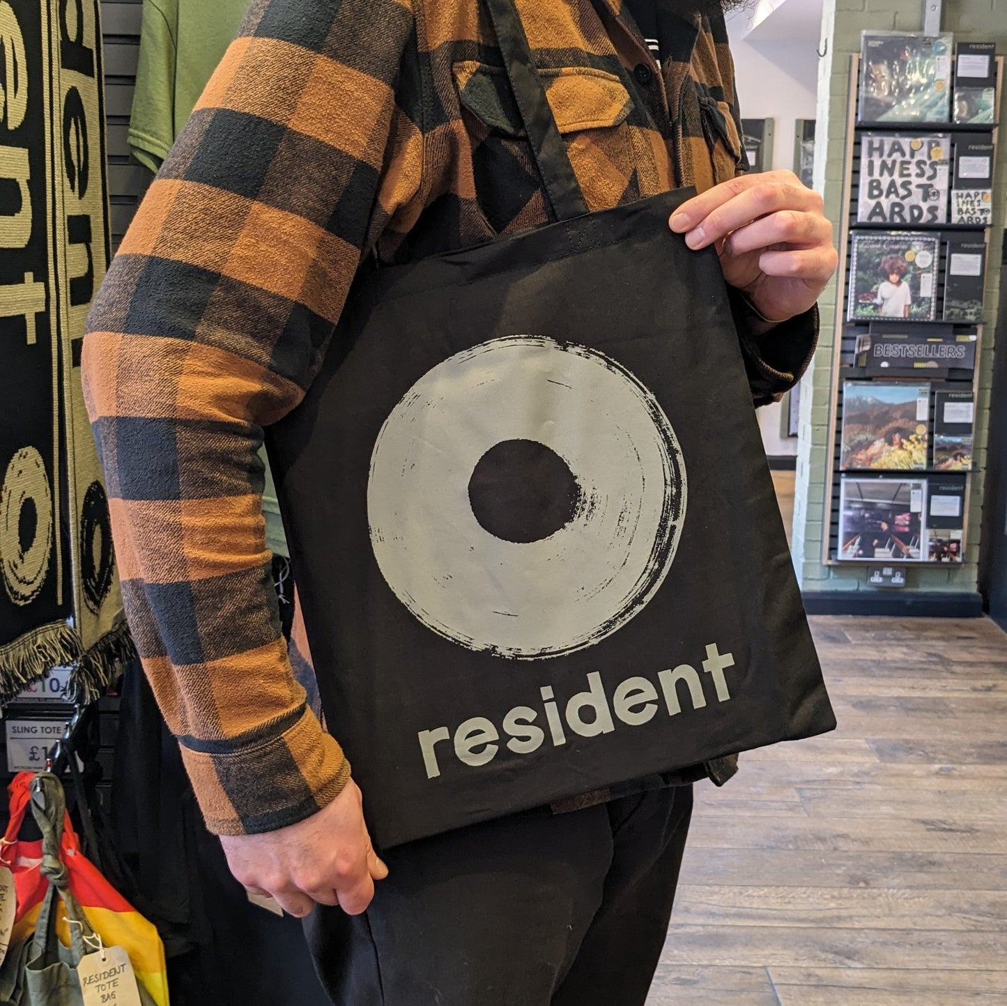 Resident Tote Bag - Classic Logo - Black Bag | Green Ink